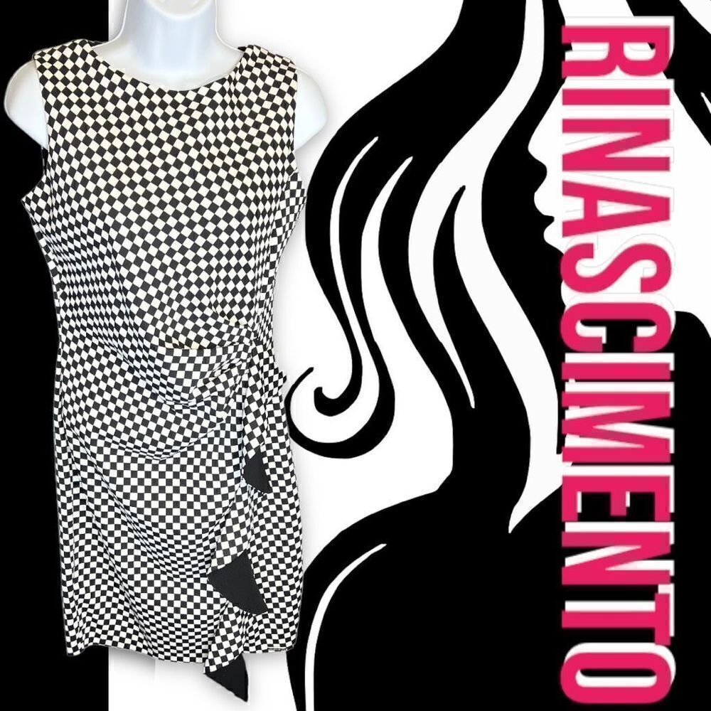 RINASCIMENTO Women’s Dress Checkered made in Italy Black White Sleeveless sz M